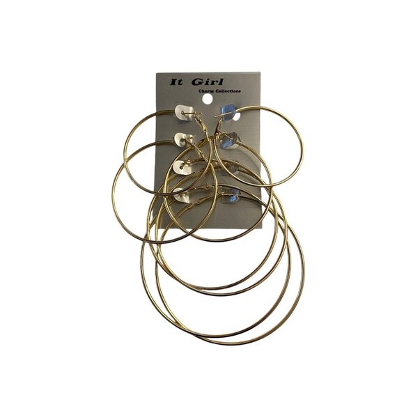 It Girl Charm Collection Hoop Earrings Women’s Gold Tone Fashion Lot of 6 Pairs - Picture 1 of 6